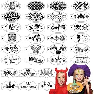OOTSR 30 Pz Stencil di Pittura del Viso per Bambini,Modello di Pittura del Corpo e del Viso per la Festa di Halloween, Trucco del Viso Riutilizzabile Stencil Morbido Tatuaggio per Bambini e Adulti.