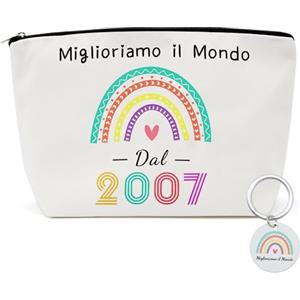 Scettar Pochette 18 Anni Donna, Beauty Case in Lino, Impermeabile Pochette Mare, Pochette Trucchi, Con Squisito Portachiavi in Acciaio Inossidabile, Regalo 18 Anni Donna per Celebrare Compleanno