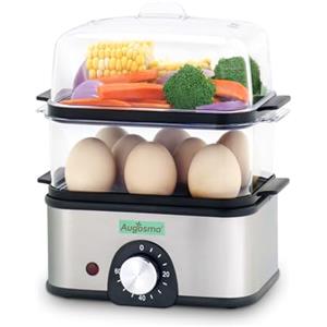 Augosma Vaporiera elettrica a 2 piani per cucinare, vaporiera multi-verdure con cestelli impilabili senza BPA, cuoci-uova rapido con spegnimento automatico, ideale per verdure, frutti di mare