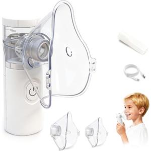 AOOZTO Aerosol Portatile Silenzioso,per Adulti e Bambini,Atomizzazione ad alta efficienza,Macchina Aerosol Ricaricabile,Kit con 2 Maschere e 1 Boccaglio,Adatto per viaggi e famiglia (Bianco)