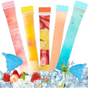 SJUNJIE 250 Pezzi Sacchetti Ghiaccioli Bustine Colorate per Ghiaccioli Stampi Grandi e Piccoli per Ghiaccioli con 2 Imbuto per Ice Popsicle Gelato Yogurt Frullati Caramelle Bomboniere