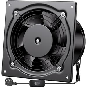 Hon&Guan Ventilatore di scarico da 150 mm con interruttore, ventilatore da bagno in metallo industriale da 38 W, con valvola di ritorno, per garage, magazzino, soffitta e officina (nero)