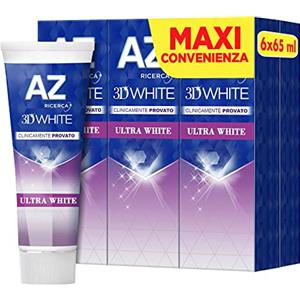 Az Ricerca Dentifricio AZ 3D White Ultra con Azione Sbiancante, Clinicamente Testato, Pulizia Denti Profonda, Rimuove fino all'87% le macchie superficiali, Maxi Formato da 6 Confezioni X 65ml