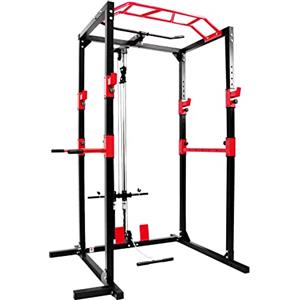 Ultrasport Power Rack, Scaffale fitness, Scaffale multifunzione per efficace allena completo corpo, costruzione acciai, perfetto per principianti e professionist, torre fitness, Nero/Rosso