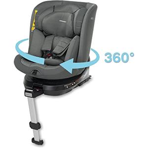 Foppapedretti Seggiolino Auto Iturn I-Size, Seduta Girevole a 360°, per bambini da 40 a 150 cm di altezza, 0-12 anni, conforme ECE R129, Fissaggio Dualfix (Isofix e non), Safe Body Protection, Grigio