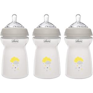 Chicco Natural Feeling Tripacco Biberon Anticolica 6 Mesi + da 330 ml, Biberon con Tettarella in Silicone Morbida e Flessibile, Adatto per Allattamento Misto, Flusso Veloce, Colore Neutro