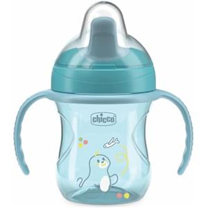 Chicco Training Cup, in Plastica Un Bicchiere Antigoccia Bambini, Una Tazza per Imparare a Bere, Beccuccio Ergonomico Semi-Soft, Valvola e Manici Rimovibili, 6 Mesi+, Senza BPA, Azzurro