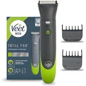 Veet Men Intimate Trimmer TOTAL PRO, Rasoio elettrico uomo corpo e parti intime, 1 testina per zona intima e corpo e 2 pettini guida, Rifinitura precisa, Cordless