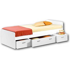 Stella Trading, BORO Letto una piazza con contenitore 90 x 200 cm, letto singolo con 3 cassetti in Bianco, 95 x 66 x 204 cm