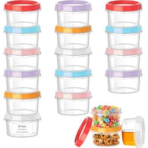 VINATO 18Pcs Contenitori per Alimenti, 250ml Barattolini Plastica Piccoli con Tappo, Set Scatole Plastica, Contenitori per Congelatore, Impilabili
