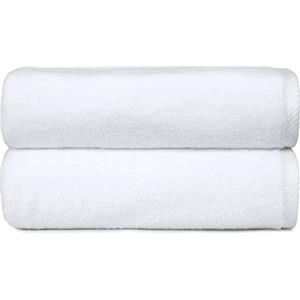 Amazon Basics Set Asciugamani Bagno Spugna 100% Cotone Telo Doccia 70x140 cm, Bianco, Confezione 2 Pezzi