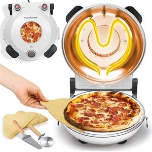 NutriChef Forno Pizza Elettrico 30 cm Bianco con Termometro, Controllo Temperatura, Pietra Antiaderente 427 °C, Ideale per Pizza Fatta in Casa