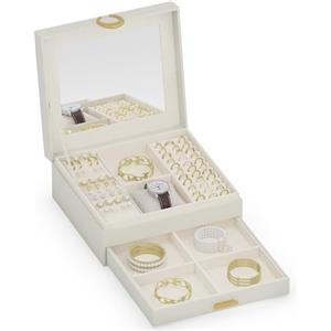 ADEL DREAM Portagioie a 2 ripiani, con vassoio estraibile, con grande specchio con struttura fai da te, per collane, anelli, orecchini, mamme e ragazze, bianco