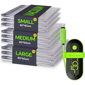 Vacbird Sacchetti Sottovuoto Vestiti Viaggio con Pompa USB, Set di 9 Buste Sottovuoto Vestiti Riutilizzabili, Durata Sacchetti Sottovuoto da Viaggio - Essenziali per Viaggio Salvaspazio