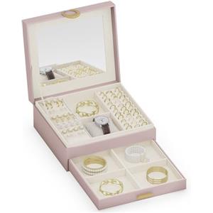 ADEL DREAM Portagioie a 2 ripiani, con vassoio estraibile, con grande specchio con struttura fai da te, per collane, anelli, orecchini, mamme e ragazze, rosa