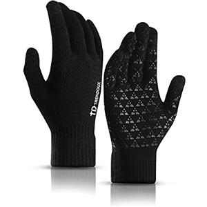 TRENDOUX Guanti invernali termici donna uomo- guanti caldi lana riscaldanti lavorati a maglia da guida ciclismo sportivi antivento running moto felpati morbidi equitazione- Nero XL