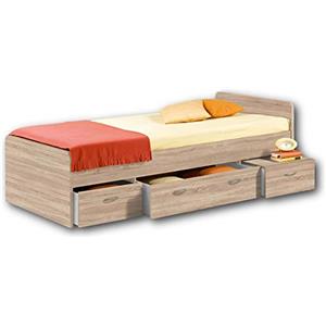 Stella Trading, BORO Letto una piazza con contenitore 90 x 200 cm, letto singolo con 3 cassetti in Rovere Sonoma, 95 x 66 x 204 cm