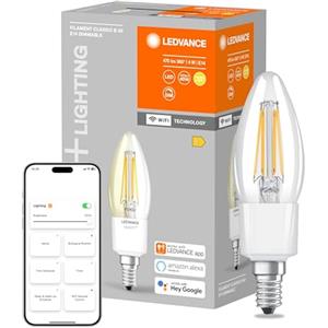 LEDVANCE Candela classica a forma di filamento con tecnologia WiFi, 4W, bianco caldo, E14, 1 confezione