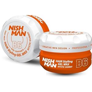 NISHMAN Cera Gel Aqua per Uomini B6 - Mystic Gummy 150g - Profumo di Pesca - Aspetto Lucido Naturale - Tenuta Ultra Forte - Controllo e Definizione a Lunga Durata