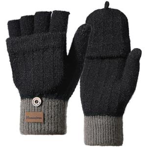 Homealexa Guanti Invernali Mezze Dita in Lana con Copridita per Donna Uomo, Unisex Guanti Termici a Maglia Antivento per Ciclismo Sci Attività all'Aperto