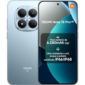 XIAOMI Redmi Note 15 Pro 5G, Smartphone 8+512GB, Batteria massiccia da 6580 mAh, IP66/IP68, Nuova fotocamera 200 MP, Display AMOLED da 6,83", Blu Ghiacciaio, Garanzia 2 anni, Caricatore non incluso