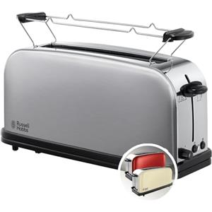 Russell Hobbs Tostapane - Design Lungo per 2 Fette o 1 Fetta larga di pane - Acciaio Inox Satinato; Scomparto per Toast extra ampio, 6 livelli di doratura e Scongelamento; 1000W Adventure 21396-56
