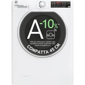 Hoover, Lavatrice Slim H-WASH 350, H3WP4474TAM6/1-S, Lavatrice a carica frontale, 7 KG, Classe A-10%, 1200 giri, 77 dB, Vapore, 16 programmi, Partenza ritardata, Bianco, AxLxP 85x60x45 cm