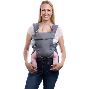 YOU+ME Marsupio neonato 0-36 Mesi (3,6-15 kg) - Marsupio bambino, Tutte le posizioni, ergonomico, regolabile e traspirante con pannelli in rete 3D e bavaglino 2-in-1 (Grigio)