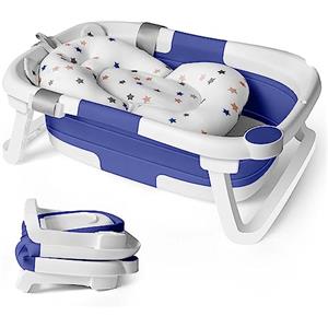 Adoraland Vaschetta Bagnetto Neonato Vasca Bagno Pieghevole Neonati Bambini Con Supporto Riduttore Cuscino Materassino 1-3 Anni Baby Sdraietta Bacinella Tappetino Bambino Tinozza Bimbi Salvaspazio Portatile Blu