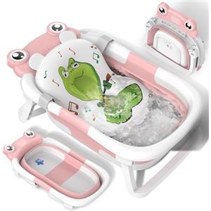 Adoraland Vaschetta Bagnetto Neonato Pieghevole Vasca Bagnetto Neonato, Vaschetta Bagnetto con Cuscino Bagnetto Neonato Elementi Essenziali per i Neonati Vaschetta Bagno per Bambini da 0 a 24 Mesi Rosa