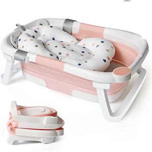 Adoraland Vaschetta Bagnetto Neonato Vasca Bagno Pieghevole Neonati Bambini Supporto Riduttore Cuscino Materassino 1-3 Anni Baby Sdraietta Bacinella Tappetino Bambino Tinozza Bimbi Salvaspazio Portatile Rosa