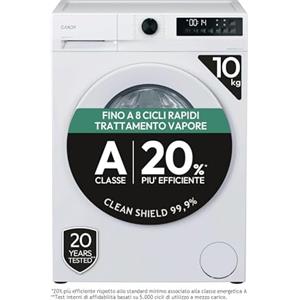 Candy ProWash 300 GD 4108-S, Lavatrice Carica Frontale, 10KG, Classe A-20%, 1400 giri, 16 Programmi, 8 Cicli Rapidi, Trattamento Vapore, Motore Silent Inverter, Bianco