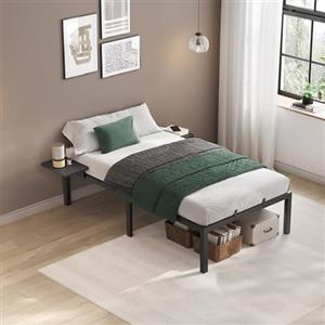 VASAGLE Struttura Letto Singolo, Telaio Letto in Metallo con Ripiani Portaoggetti, per Materassi da 90 x 190 cm, Montaggio Facile, Nero Inchiostro RMB091B01