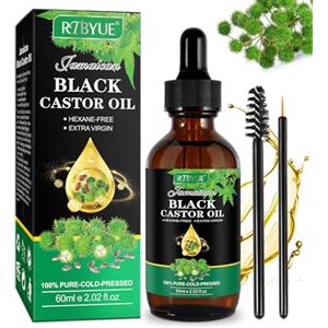 CJXHJY Olio di Ricino Nero Biologico Giamaicano, 60ml - 100% Puro Olio di Ricino Nero Presso a Freddo, Promuove Crescita Capelli, Rafforza Radici e Previene Rotture