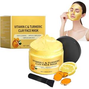 HOUSN Maschera Viso,Maschera Argilla Viso,Al Curcuma E Vitamina C,Pulizia Profonda,Rimozione Punti Neri,Riduce Macchie Scure E Acne,Controlla Il Sebo E Restringe I Pori