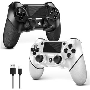 AceGamer 2 Pack Controller Wireless per PS4，Controller di gioco per PS4/Pro/Slim/PC，Gamepad Joystick con Turbo/Tasto Indietro/Doppio sensore di vibrazione/6-Axis Gyro/Pannello Touch (Bianco e nero)