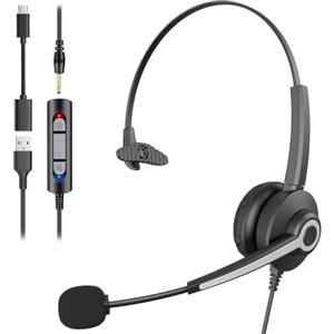 Voistek USB Cuffia con Cavo per PC/Portatile, Auricolari Leggeri On-Ear con Cavo da 200 cm, Microfono con Cancellazione del Rumore per Ufficio