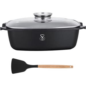 Stone&Stone Teglia da Forno Rettangolare 32 x 11cm | Alluminio e Acciaio | Gas Induzione Forno | Pirofila Rostiera Lasagnera Professionale con Coperchio e Spatola | Rivestimento Antiaderente Tedesco