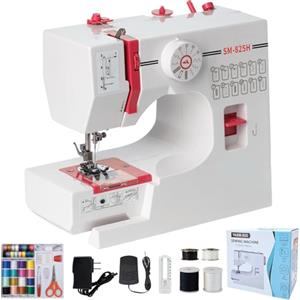 Qoosea Macchina da Cucire Elettronica Portatile, Qoosea 12 Punti di Cucitura Mini Macchina da Cucire Bambini e Principianti, Cucitrice Automatica per Tessuti con Pedale Luce LED e Kit di Attrezzi Rosso