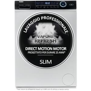 Haier I-Pro Serie 7 Lavatrice Slim 8 Kg, Libera Installazione, Carica Frontale, Classe A, 1400 Giri, 14 Programmi, Motore Direct Motion, Programma Refresh, 60 x 55 x 85 cm, Bianca - HW80-B14979