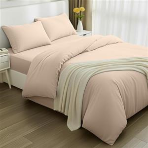Utopia Bedding Set Copripiumino da 4 Pezzi - Copripiumino 200x200cm, Lenzuolo con Angoli 135x190cm, Federe 50x75cm - (Beige, Matrimoniale)