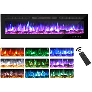 M.C.Haus Camino Elettrico Touch Screen Pannello in Vetro con Inserto a Fiamma Colorata Riscaldatore a Parete Telecomando con Crystal LogSet,900W/1800W (152.4 cm, NERO)…