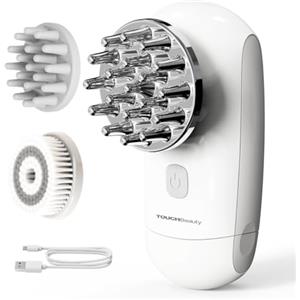 TOUCHBeauty Pettine massaggiatore per cuoio capelluto 3 in 1 con testine massaggianti in silicone e placcate + spazzola per la pulizia del viso, controllo della velocità continuo AG-1718TBW