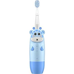 InnoGIO GIOgiraffe Blu, Spazzolino da Denti Elettrico per Bambini da 2 a 12 Anni, Timer e Luce con Testina di Ricambio