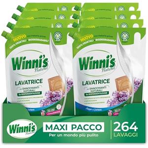Winni's - Detersivo Lavatrice Ipoallergenico Ecoformato, 264 Lavaggi, con Smacchianti Naturali da Biofermentazione, Fragranza Aleppo e Verbena, Con Materie Prime Vegetali, 1485 ml x 8 Confezioni