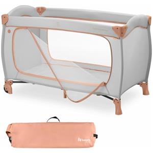 hauck Lettino Da Viaggio Sleep N Play Go Plus - Culla Neonato Fino a 15kg - Letto Pieghevole 120x60, Borsa Inclusa, Ampia Apertura - Box Bambini Compatto, con Ruote Integrate - Dusty Cork