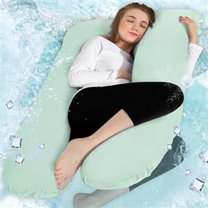 Chilling Home Cooling Cuscino per Gravidanza a Forma di U,Cuscino per chi Dorme sul Fianco con Jersey,traspirante Cuscino per Allattamento,Grande per Donne e chi Dorme sul Fianco (Verde Menta)