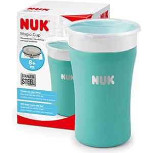 NUK Magic Cup tazza biberon in acciaio inossidabile | 8+ mesi | 230 ml | Bordo 360° anti-rovesciamento | Ermetico | Senza BPA e lavabile | Azzurro