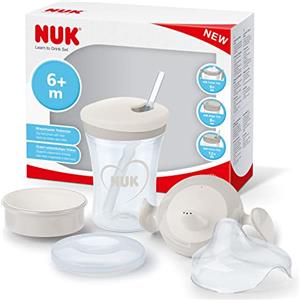 NUK 3-in-1 Set per imparare a bere con Trainer Cup bicchiere antigoccia (6+ mesi), Magic Cup 360° Tazza (8+ mesi) e Action Cups Tazza per Bambini (12+ mesi) | 230 ml | Senza BPA | Bianco (cuori)