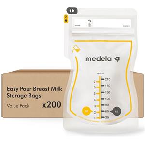 Medela Sacche Monouso Easy Pour per la Conservazione del Latte Materno, Capacità 210 ml, Design a Prova di Perdite con Protezione del Latte, Senza BPA, Confezione da 200 Pezzi